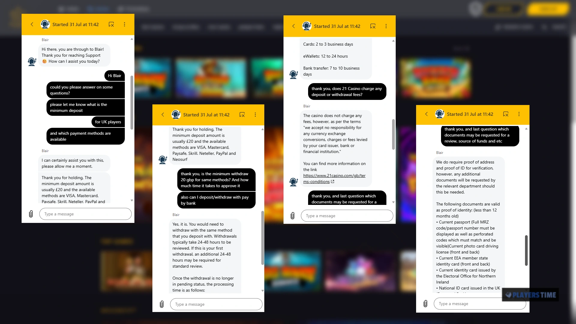 21 Casino UK support chat