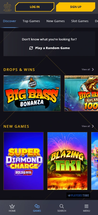 21 Casino UK mobile-browser lobby showing game categories and a two-column casino grid