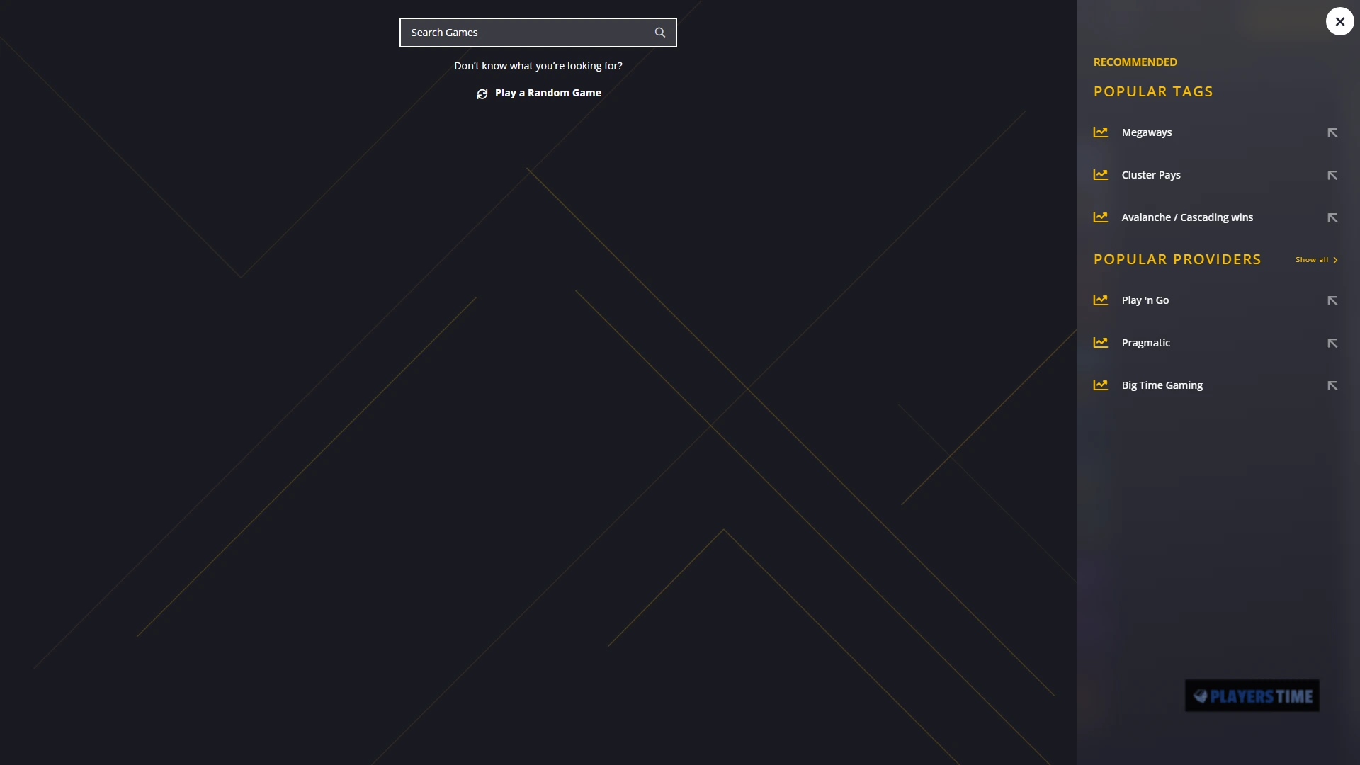 21 Casino UK search panel showing game-feature tags and popular provider shortcuts