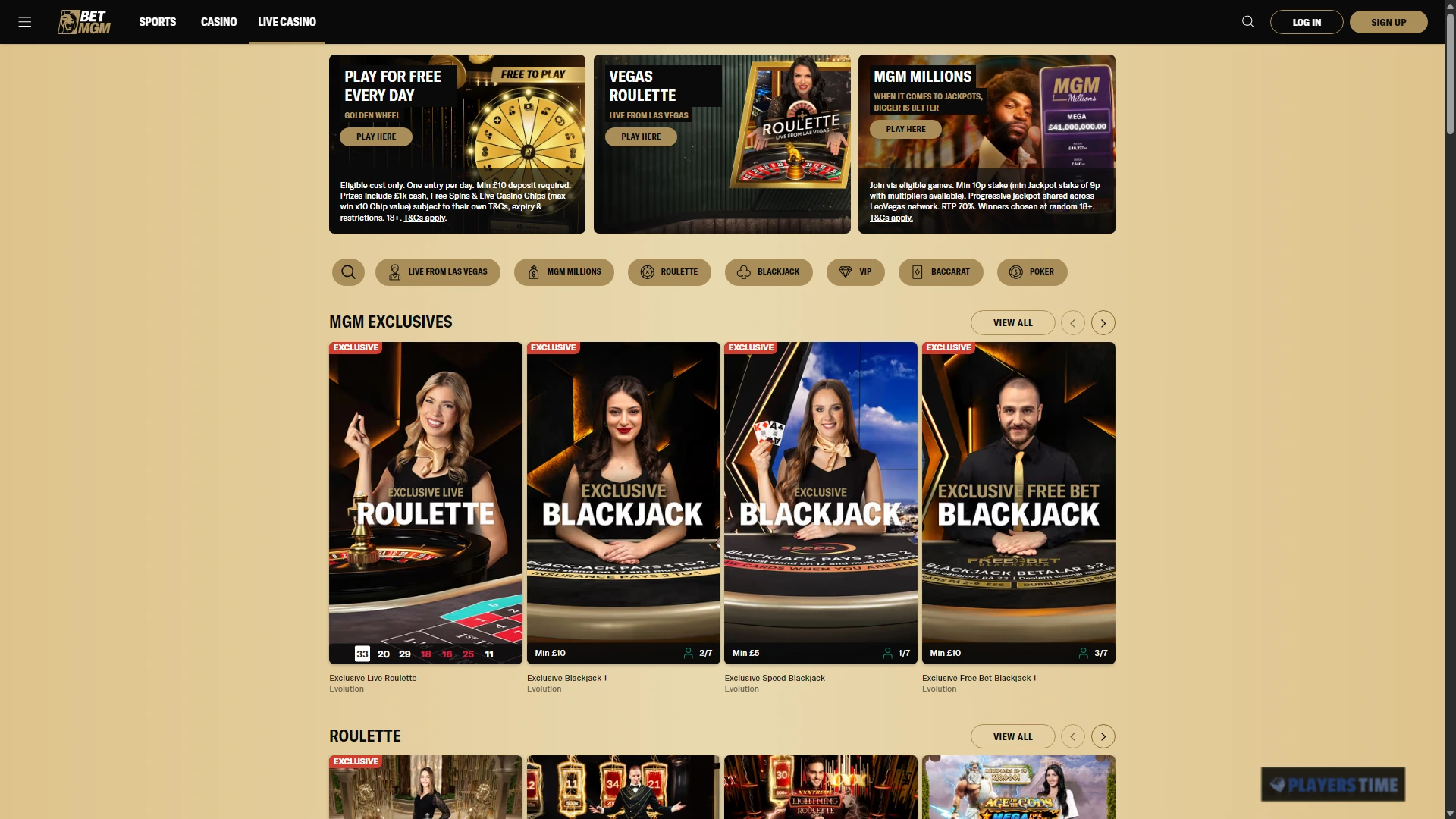 BetMGM UK live casino lobby showing MGM-exclusive roulette and blackjack tables