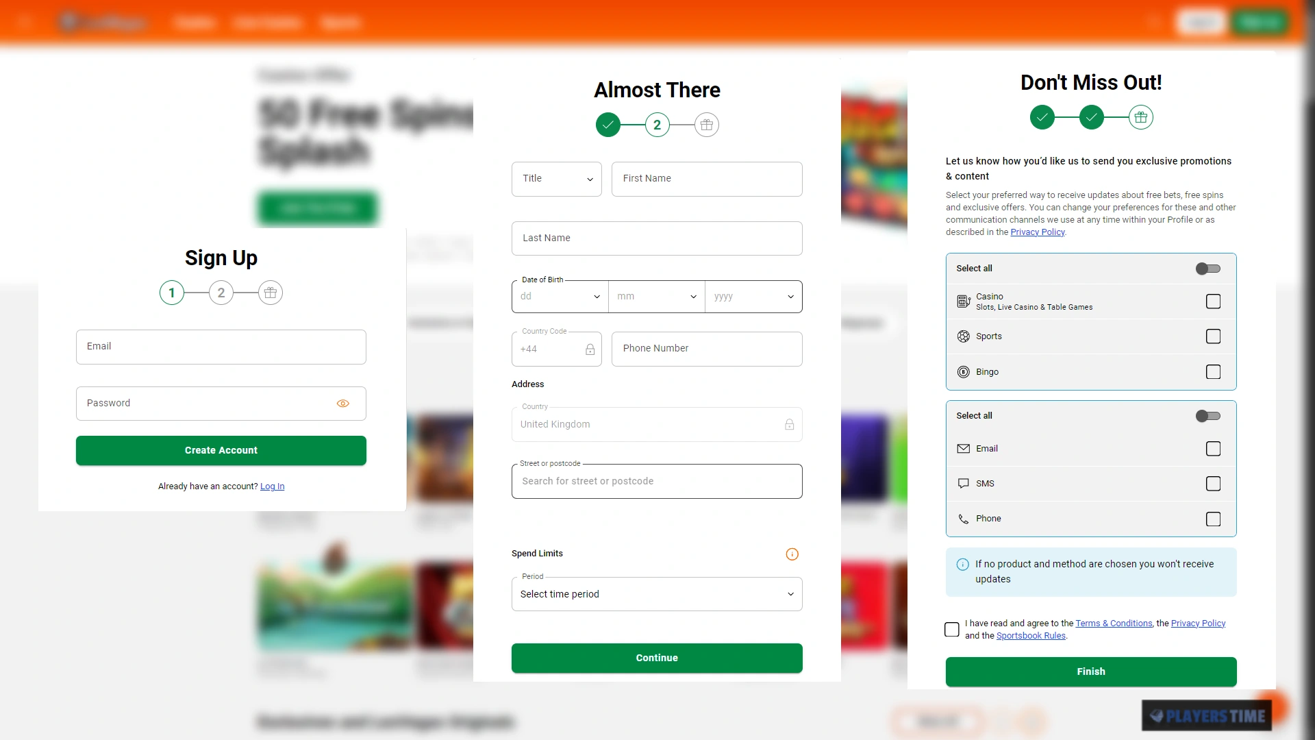 LeoVegas Casino UK registration journey showing the personal information and account-opening stages